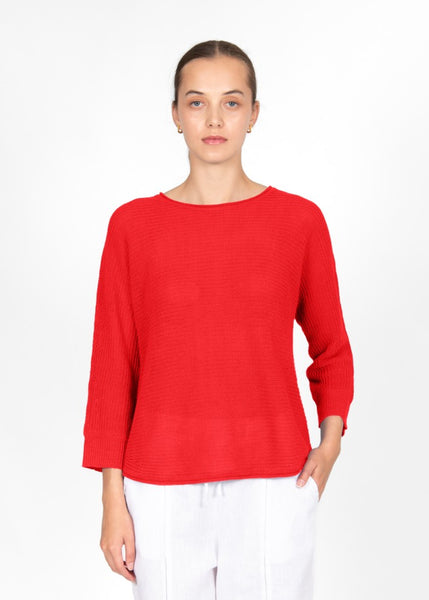 Mae</p>Horizontal Knit Dolman Pullover</p>(Grapefruit)