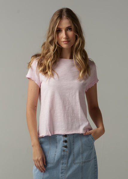 Cloth+Paper+Scissors</p>Front Split Crew Neck Tee</p>(Pink Touch)