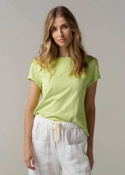Cloth+Paper+Scissors</p>Front Split Crew Neck Tee</p>(Shadow Lime)