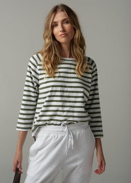 Cloth+Paper+Scissors</p>Stripe 3/4 Sleeve Raglan Tee</p>(White/Fairway Green)