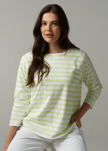 Cloth+Paper+Scissors</p>Stripe 3/4 Sleeve Raglan Tee</p>(White/Lime)
