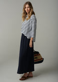 Cloth+Paper+Scissors</p>Stripe 3/4 Sleeve Raglan Tee</p>(White/Parisian Navy)