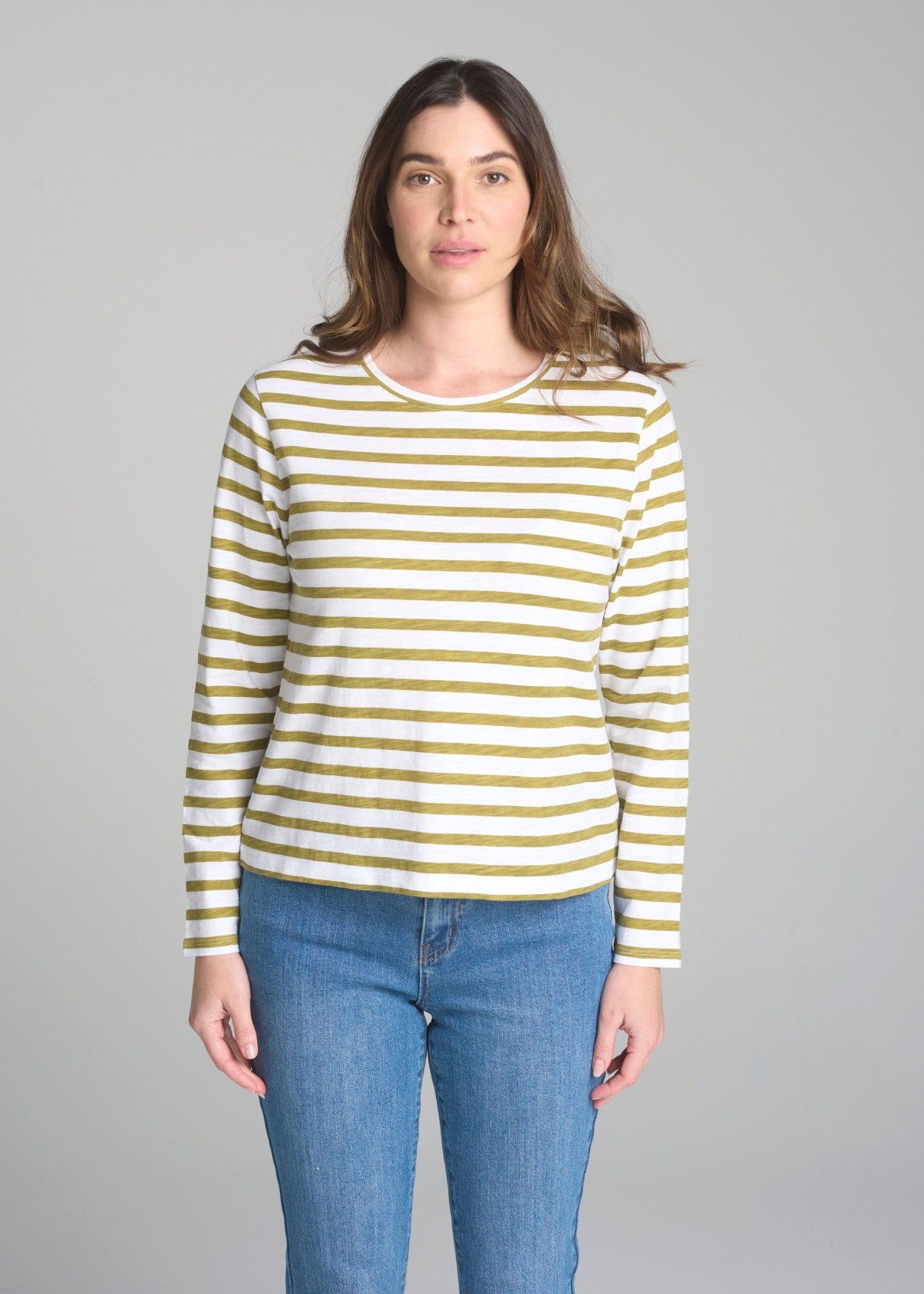 Cloth+Paper+Scissors</p>Straight Cut Stripe Tee</p>(White / Green Moss)