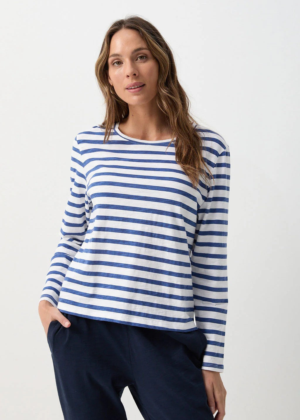 Cloth+Paper+Scissors</p>Straight Cut Stripe Tee</p>(White / Limoges Blue)