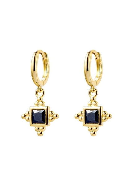 Mae</p>Bijou Black Huggie Earring</p>(Gold Plated Sterling Silver)