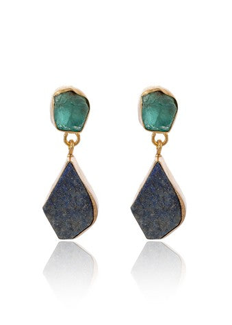 Mae</p>Green Double Drop Earring</p>(Gold Plated Brass)