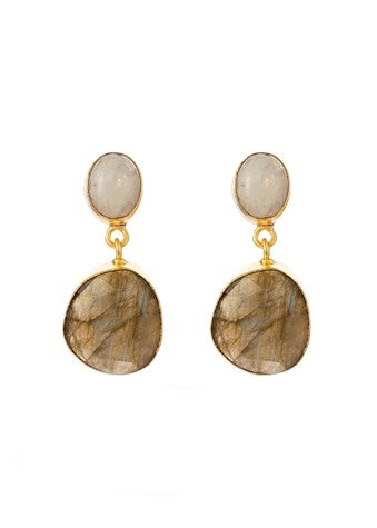 Mae</p>Stone Double Drop Earring</p>(Gold Plated Brass)