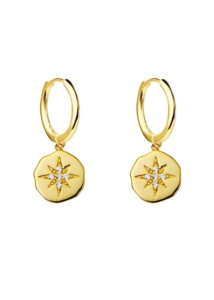 Mae</p>Star Disk Huggie Earring</p>(Gold Plated Sterling Silver)