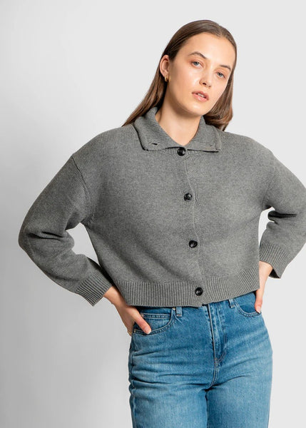 Mae</p>Funnel Neck Cropped Cardigan</p>(Mid Grey)
