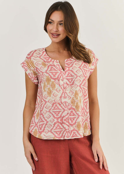 Naturals by O&J</p>Cap Sleeve Top</p>(Ikat)