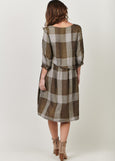 Naturals by O&J</p>Linen Asymetric Dress</p>(Breen Plaid)