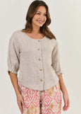 Naturals by O&J</p>Button Front Blouse</p>(Dune)