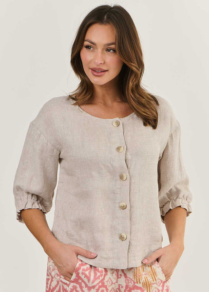 Naturals by O&J</p>Button Front Blouse</p>(Dune)