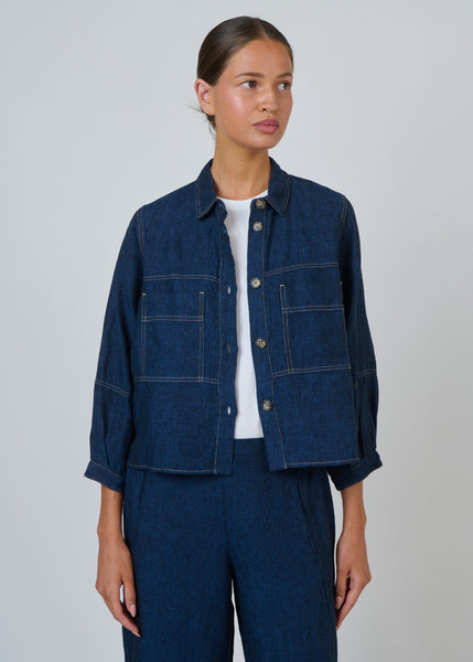 Naturals by O&J</p>Linen Jacket With Patch Pockets</p>(Eclipse)