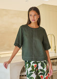 Naturals by O&J</p>Contrast Stitch Top</p>(Topiary)