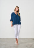Homes & Fallon</p>Seersucker Blouse with Neck Tie</p>(Navy)