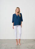 Homes & Fallon</p>Seersucker Blouse with Neck Tie</p>(Navy)