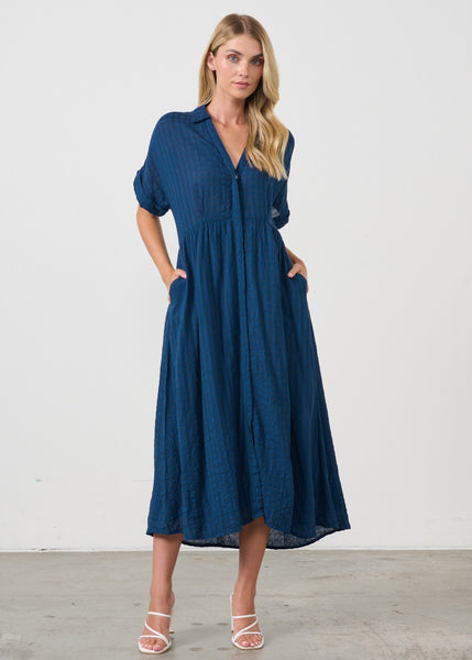 Homes & Fallon</p>Seersucker dress</p>(Navy)