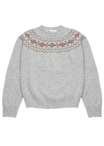 Harley Of Scotland</p>Fairisle Yoke Crew Neck Sweater</p>(Silver)