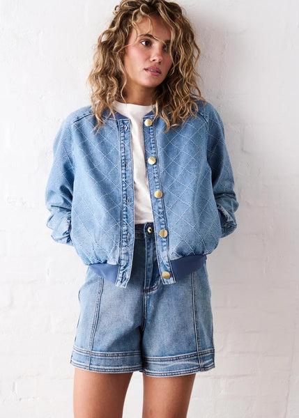 Kireina</p>Sabrina Bomber</p>(70's Blue with Check Stitch)