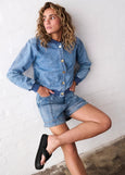 Kireina</p>Sabrina Bomber</p>(70's Blue with Check Stitch)