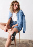 Kireina</p>Sabrina Bomber</p>(70's Blue with Check Stitch)