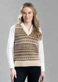 Harley Of Scotland</p>Fairisle V-neck Vest</p>(Cream)