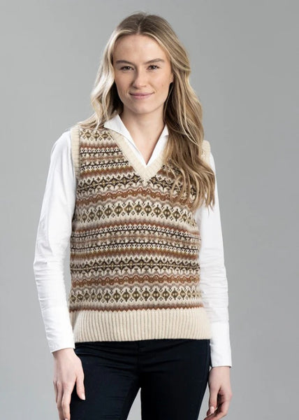 Harley Of Scotland</p>Fairisle V-neck Vest</p>(Cream)