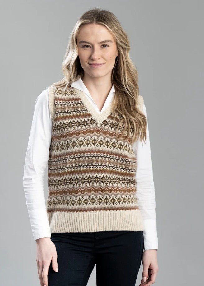 Harley Of Scotland</p>Fairisle V-neck Vest</p>(Cream)
