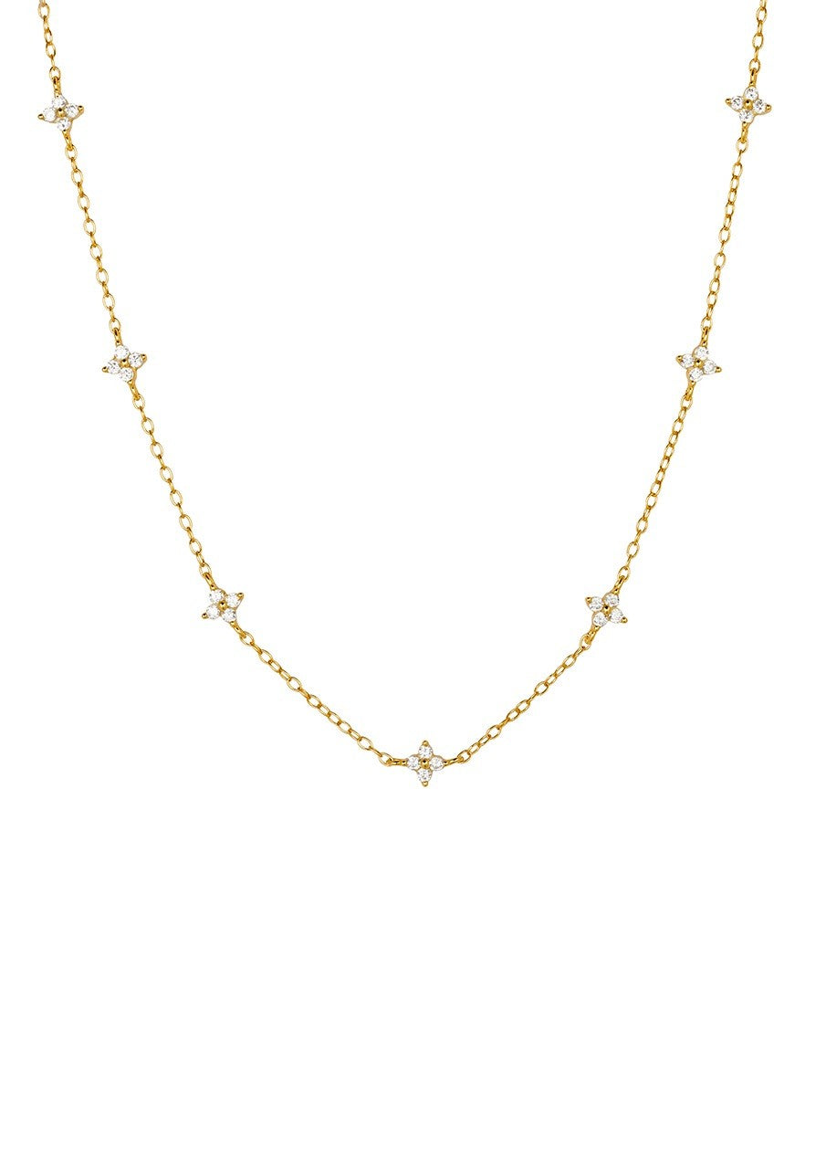 Mae</p>Petite Clear Flower Necklace</p>(Gold Plated Sterling Silver)