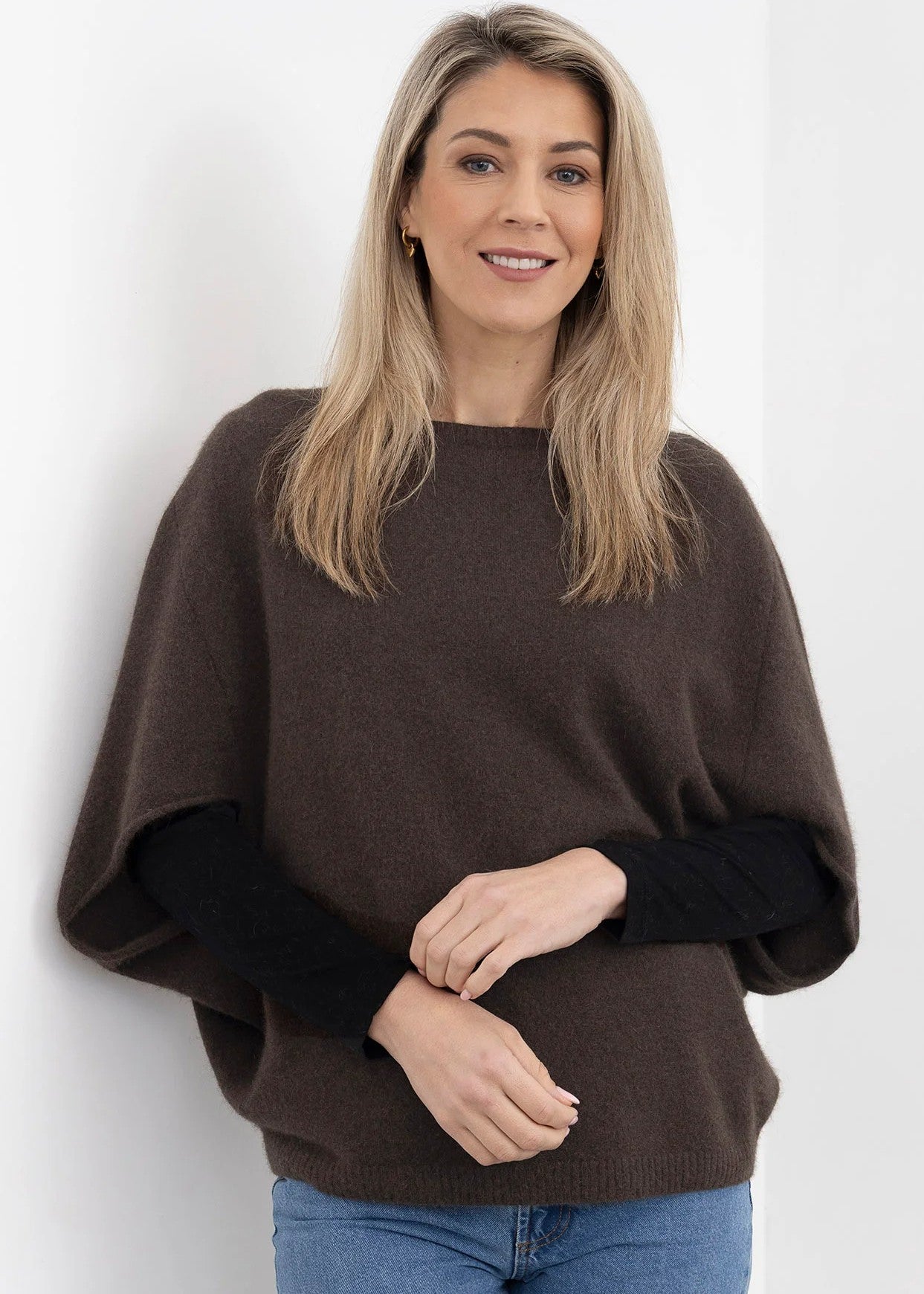 Native World</p>Split Sleeve Poncho</p>(Cocoa)