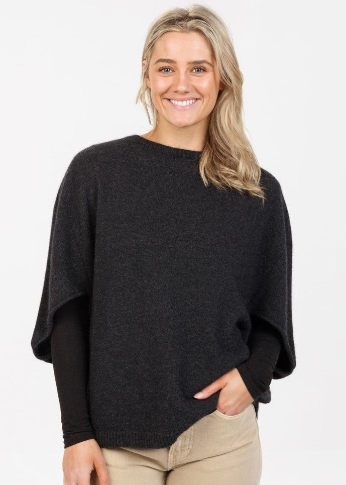 Native World</p>Split Sleeve Poncho</p>(Charcoal)