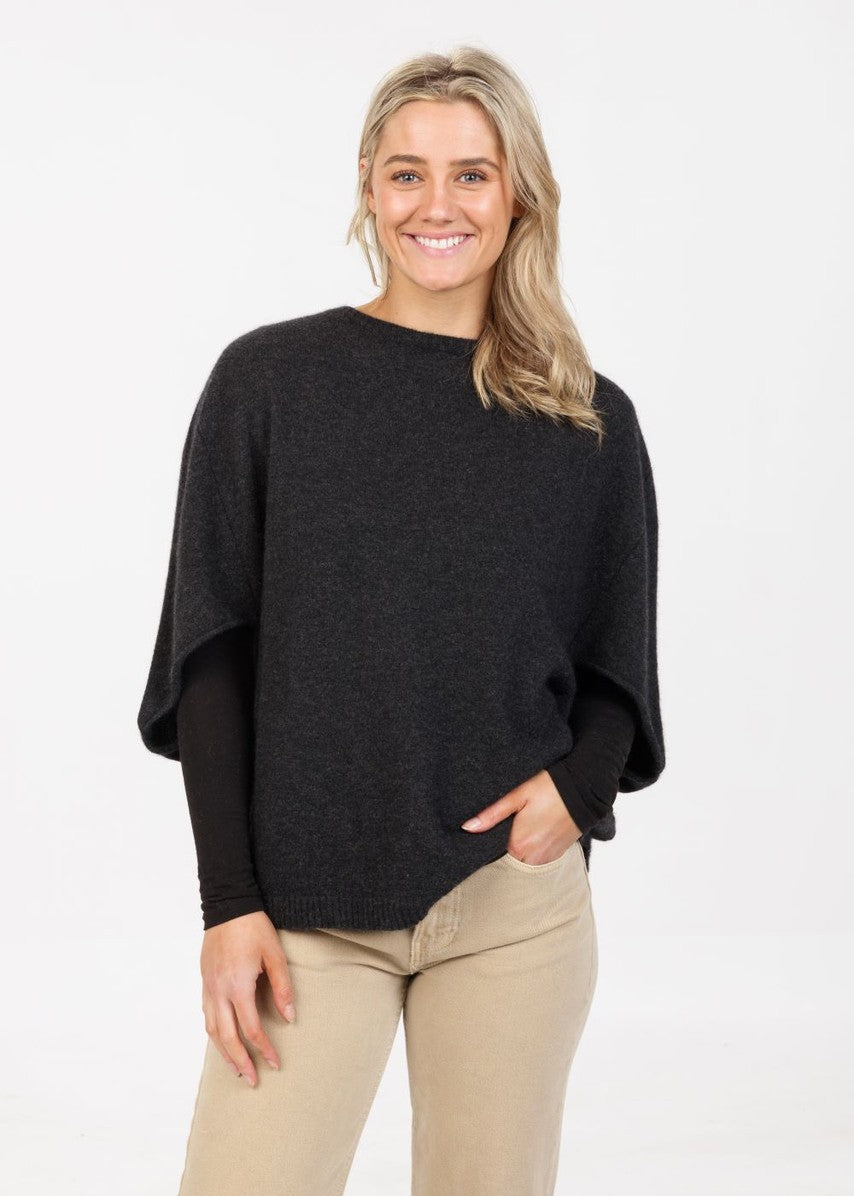 Native World</p>Split Sleeve Poncho</p>(Charcoal)