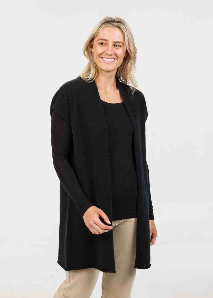 Native World</p>Long Open Gilet</p>(Black)