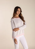 SALE  |  Two T's</p>Stripe Sweater with Tipping</p>(Stone/White with Pale Pink)