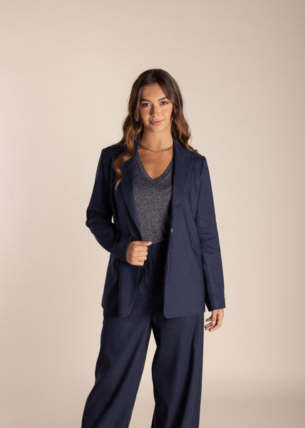SALE  |  Two T's</p>Single-breasted Linen Blazer</p>(Navy)