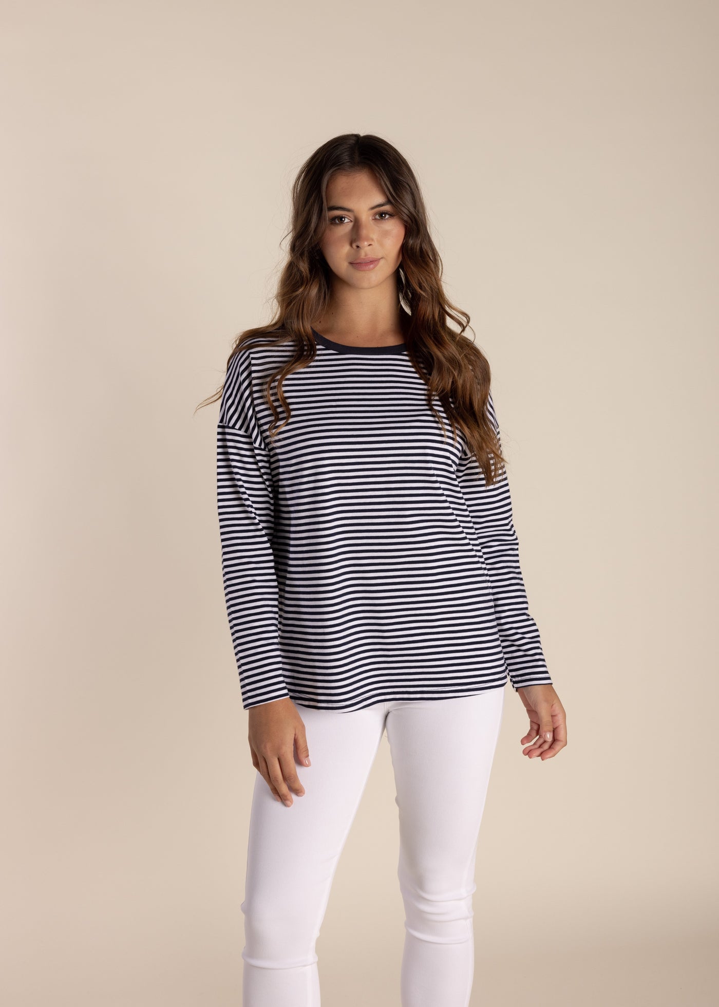 Two T's</p>Long Sleeve Stripe Top</p>(Navy/White)