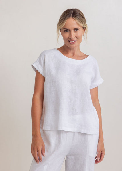 See Saw</p>Button Back Cap Sleeve Top</p>(White)