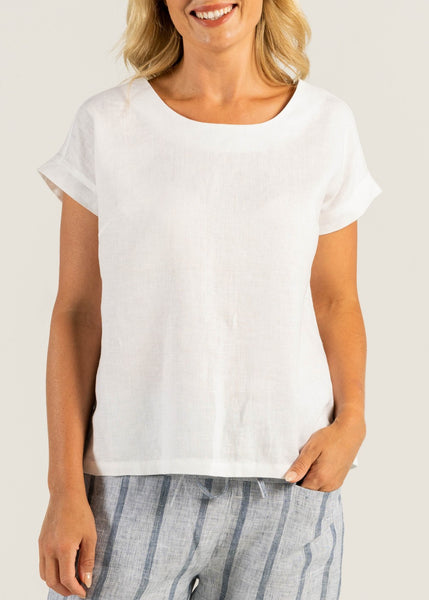 Mae</p>Cap Sleeve Button Back Top</p>(White)