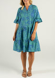SALE  |  Mae</p>3/4 Flutter Sleeve Tier Dress</p>(Blue / Turquoise)