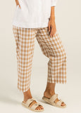 Mae</p>7/8 Check Flat Front Pant</p>(Toffee / White)