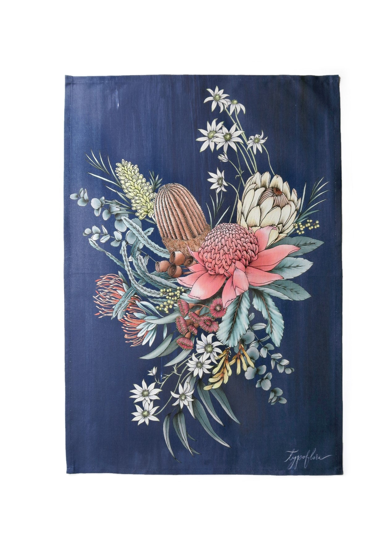 Typoflora</p>Art Tea Towel</p>(Bouquet in Navy)