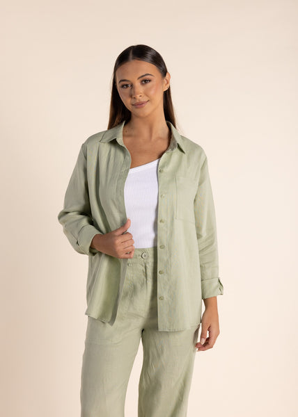 TWO-T's</p>Linen Shirt</p>(Avocado)