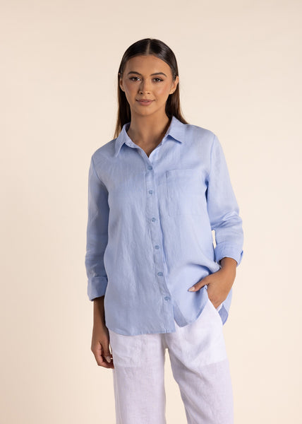 TWO-T's</p>Linen Shirt</p>(Sky)