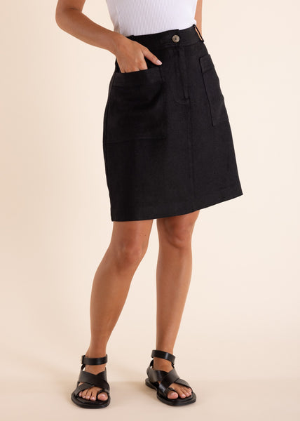 TWO-T's</p>Textured Linen Skirt</p>(Black)