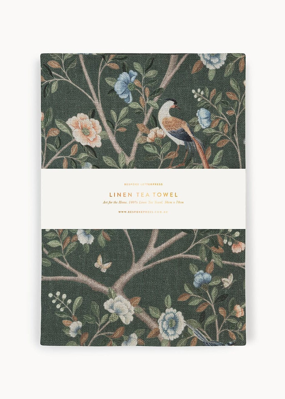 Bespoke Letterpress</p>Tea Towel</p>(Olive Camellia Tree)