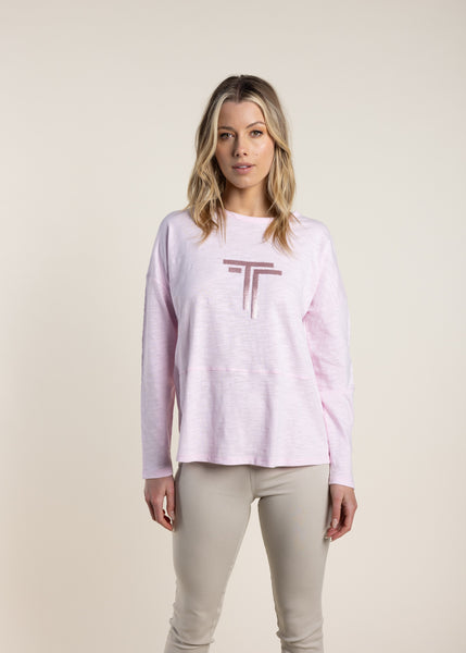 TWO-T's</p>Logo Sequin Long Sleeve Tee</p>(Pale Pink)