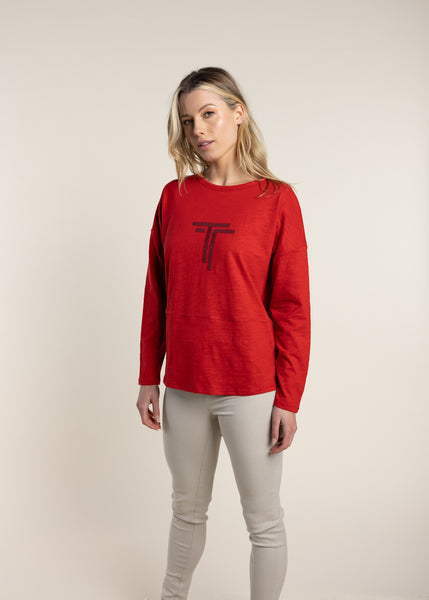 TWO-T's</p>Logo Sequin Long Sleeve Tee</p>(Red)