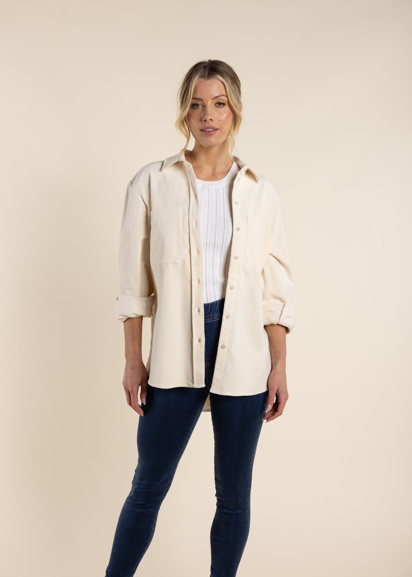 TWO-T's</p>Baby Cord Shirt Jacket</p>(Ivory)