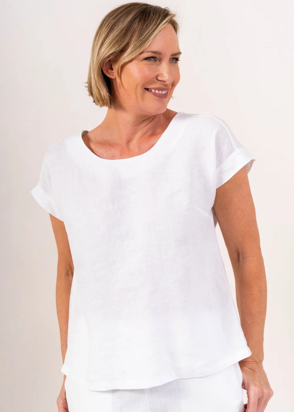 See Saw</p>Button Back Cap Sleeve Top</p>(White)